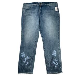 DG2 Diane Gilman Jeans Women 24WT Plus Floral Detail Cropped Slim Leg 30" Inseam